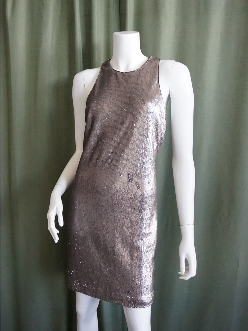 Halston Heritage Grey Sequin Silver Sleeveless Mini Dress - Size XL